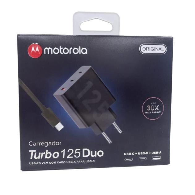 Carregador USB C Motorola Turbo 125W Duo + duas Entradas Tipo C www.di